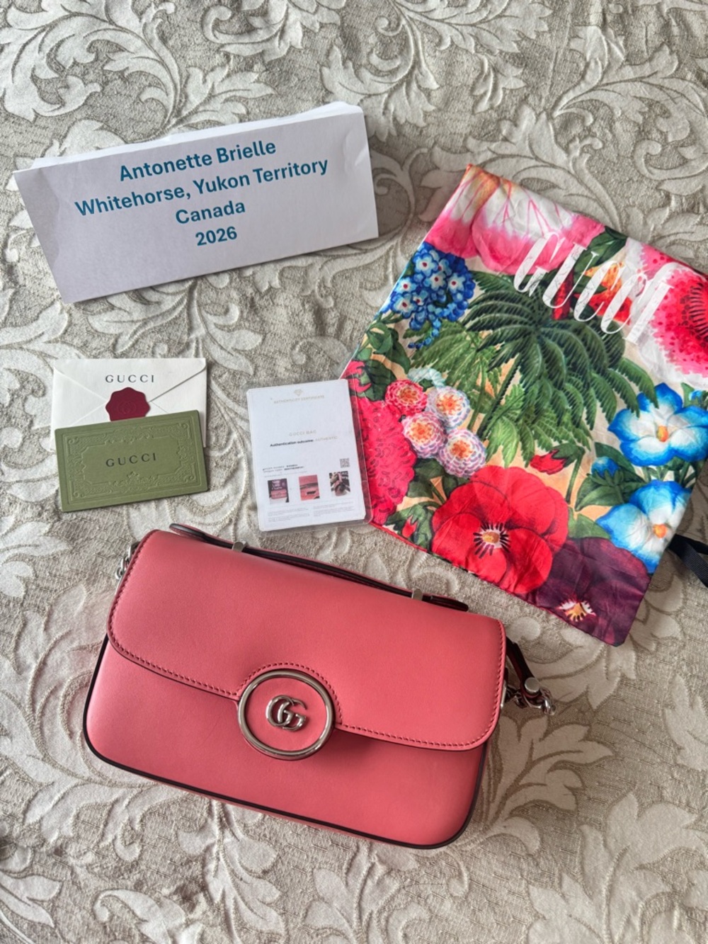 Gucci Pink Leather Crossbody Bag with GG Ring